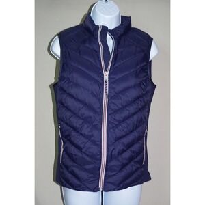 Gap PrimaLoft Small Puffer Vest Navy Blue Chevron Quilted Sleeveless Jacket